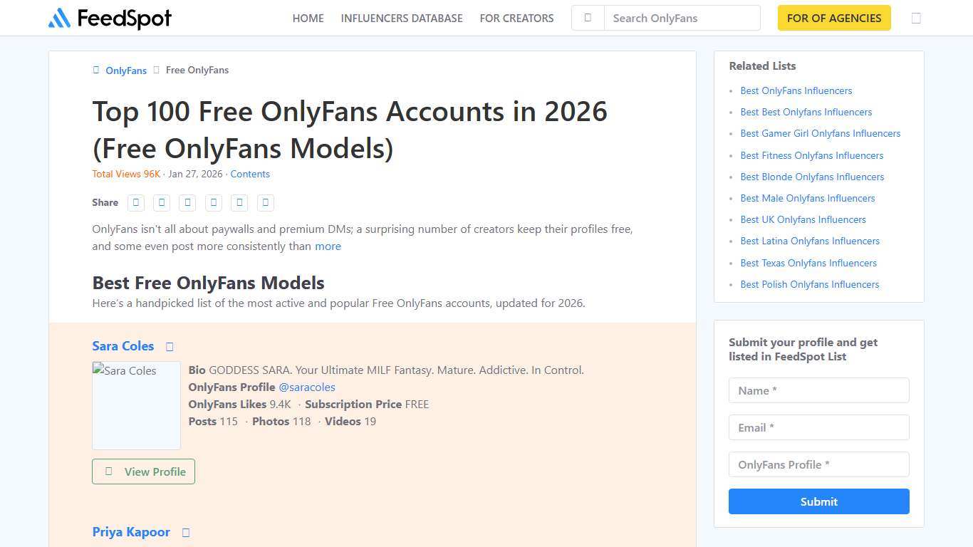 Top 100 Free OnlyFans Accounts in 2026 (Free OnlyFans Models)